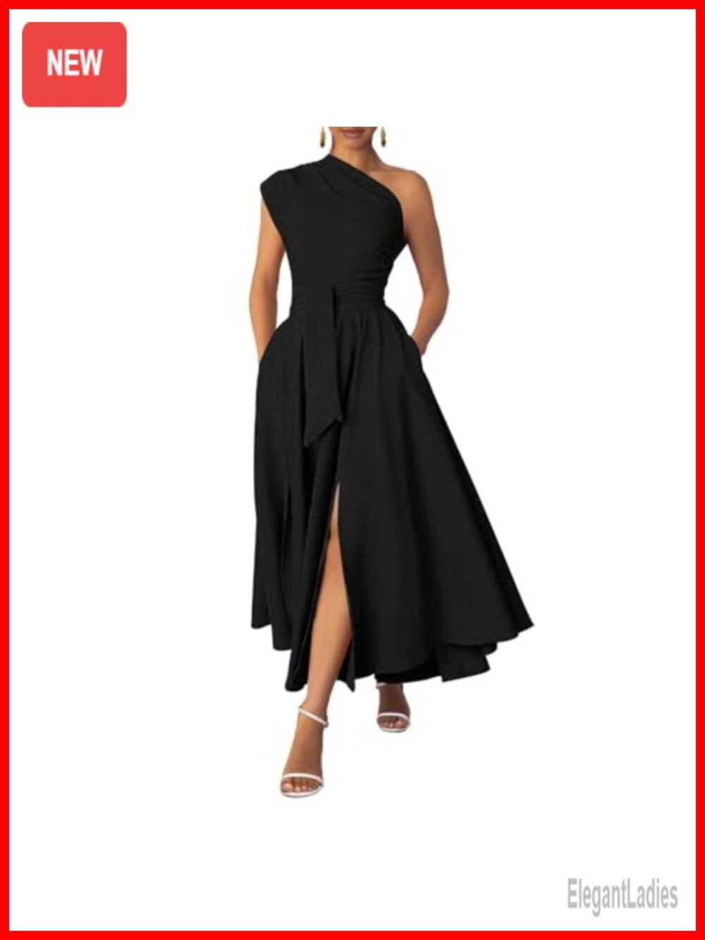 One Shoulder Belted Maxi Dress Formal Wedding Guest